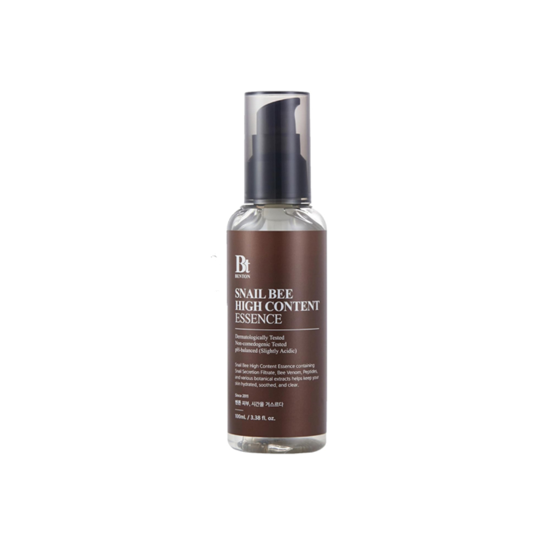 BENTON Snail Bee High Content Essence is a multi-functional essence that hydrates, soothes, and improves skin texture. Formulated with Snail Mucin, Bee Venom, and Niacinamide, it helps repair skin, reduce dark spots, and boost elasticity. Enriched with Peptides, Aloe, and Beta-Glucan, it calms irritation and supports a healthier, more radiant complexion—perfect for sensitive, troubled, or dull skin.