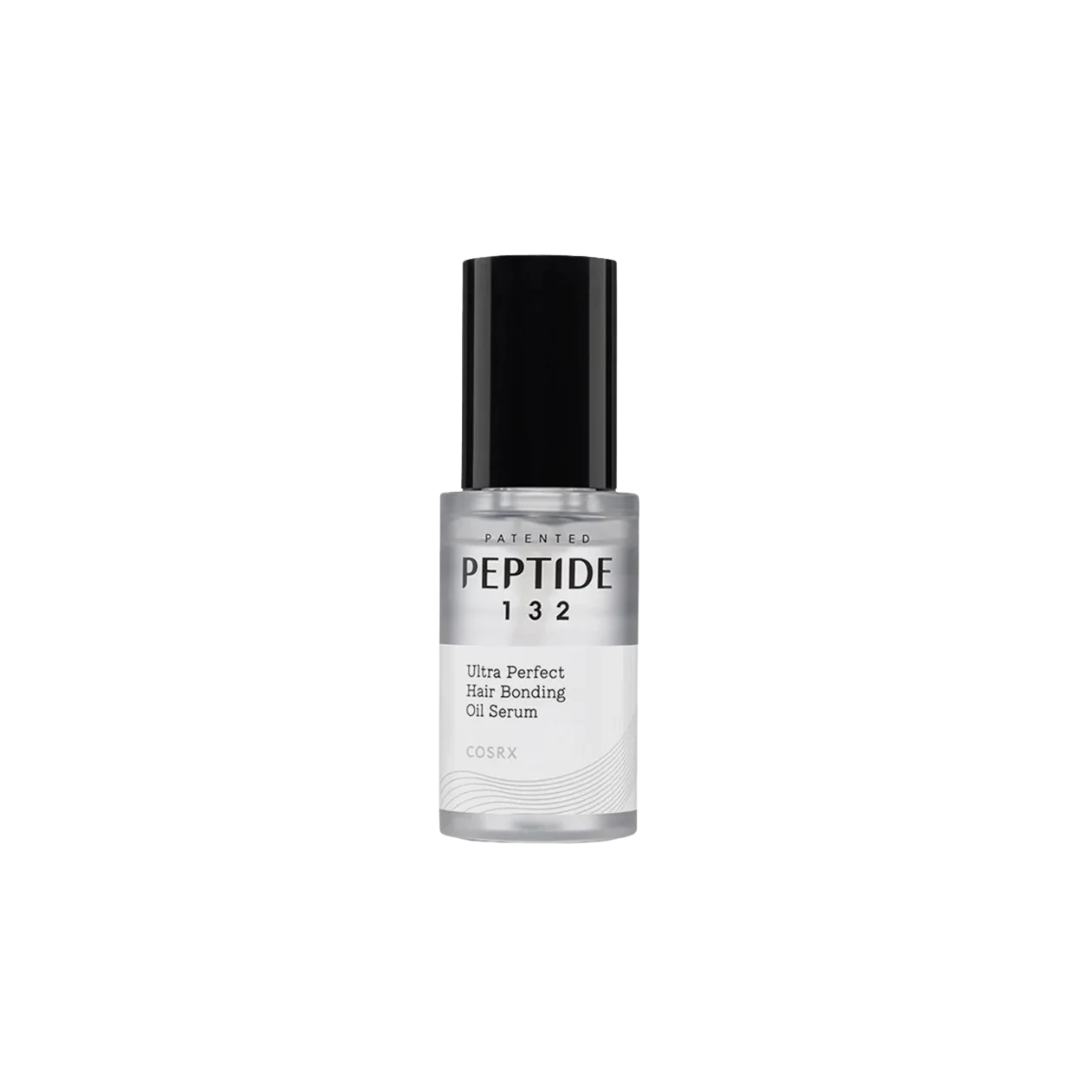 COSRX Peptide 132 Ultra Perfect Hair Bonding Oil Serum is a lightweight, silky serum that smooths, strengthens, and adds shine to dry or damaged hair. Enriched with Tripeptide-132, Argan Oil, and a blend of nourishing plant oils like Jojoba, Camellia, and Olive, it helps repair split ends and protect against heat and breakage. The non-greasy formula absorbs quickly, leaving hair soft, glossy, and lightly scented with a refreshing citrus and woody fragrance.