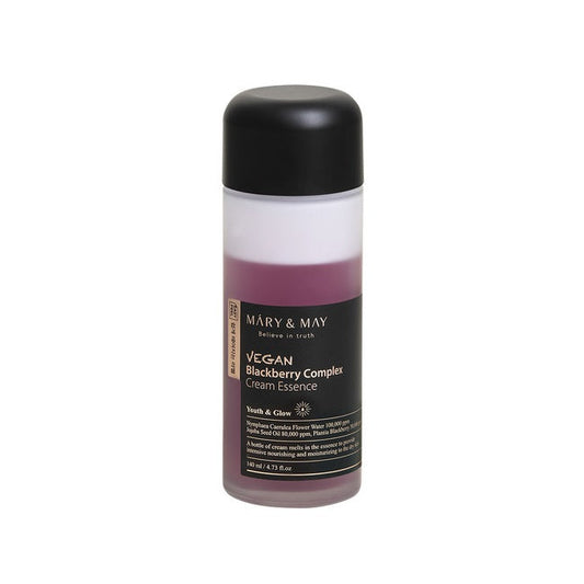 MARY & MAY Vegan Blackberry Complex Cream Essence is a nourishing 2-in-1 cream and essence that hydrates, soothes, and revitalizes the skin. Infused with Blackberry Extract, Jojoba Oil, and Centella Asiatica, it delivers antioxidants and moisture while strengthening the skin barrier. With Ceramide NP and Hyaluronic Acid, it leaves skin soft, plump, and glowing—perfect for dry or tired skin.