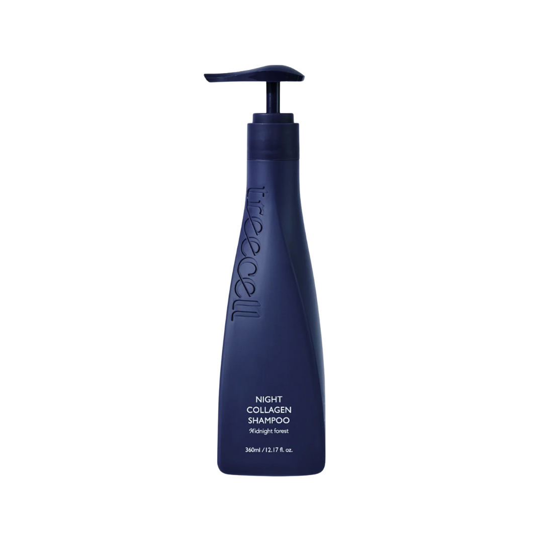 TREECELL Night Collagen Shampoo Midnight Forest is a soothing nighttime shampoo that gently cleanses while supporting scalp health and reducing hair loss. Infused with Hydrolyzed Collagen, Caffeine, and calming botanical oils, it helps strengthen hair, refresh the scalp with Menthol, and promote a healthy scalp environment. Ideal for all hair types, especially for evening use.